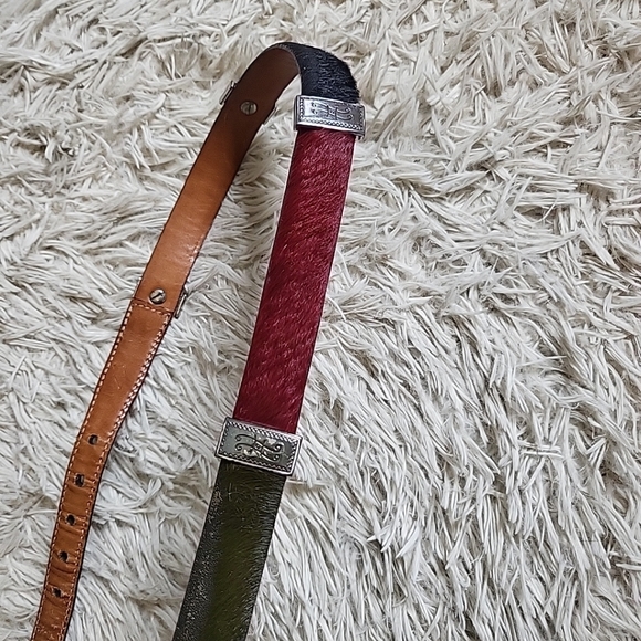 Vintage Brighton Leather & Hair Waist Belt Brown Black Red Green - Picture 7 of 13
